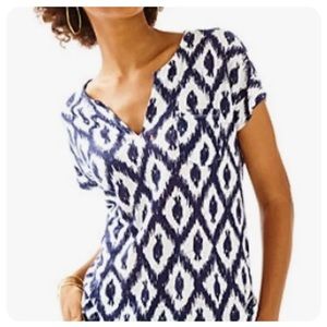 Lilly Pulitzer Duval Linen Short Sleeve Tee Shirt  Little Fish Navy Ikat